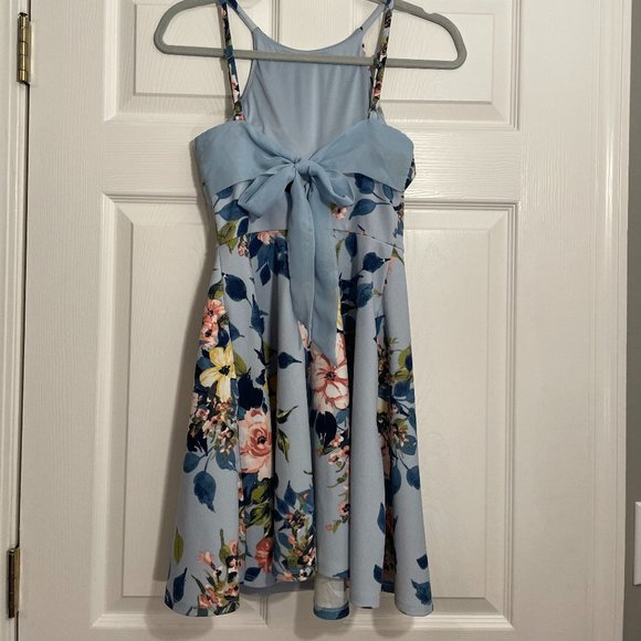 Xtraordinary Women's Light Blue Floral High Neck Sleeveless Bow Dress Size 5 - Picture 3 of 9